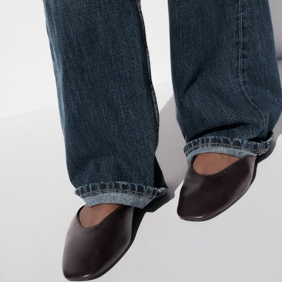 ZARA Women’s Leather Ballet Flats Chocolate Brown Size 8 Ankle Strap Buckle NWT - Picture 2 of 9